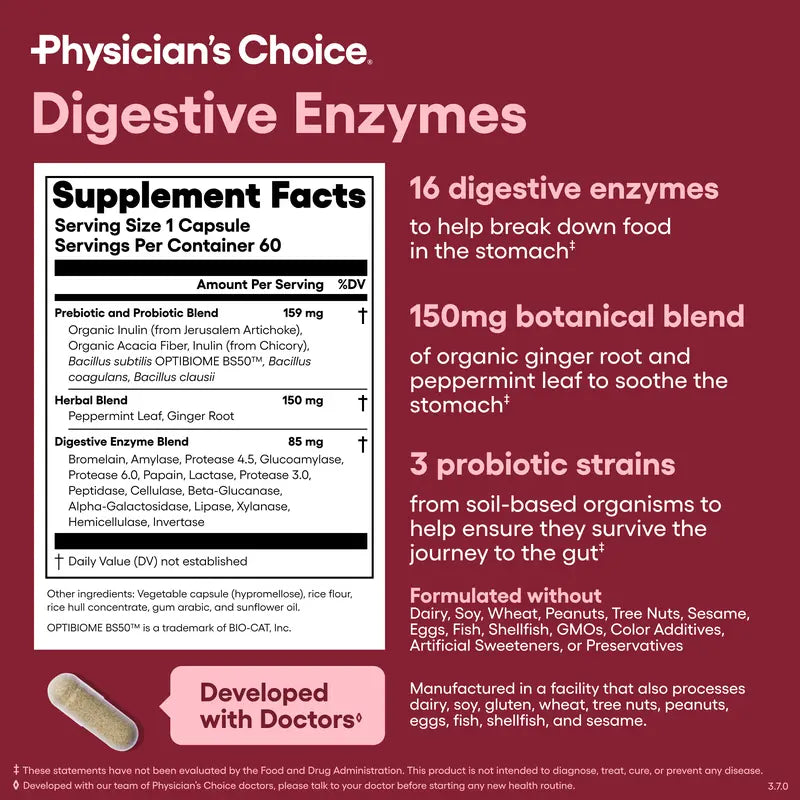 Physician's Choice Digestive Enzymes - Bloating & Mealtime Discomfort Support with Probiotics + Prebiotics for Digestion & Gut Health