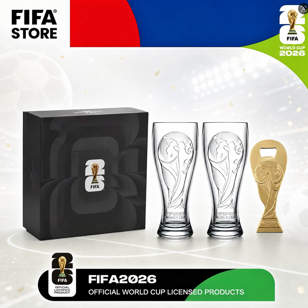 World Cup 2026 Trophy Crystal Glass Set with Gold Bottle Opener – Collector's Gift Box